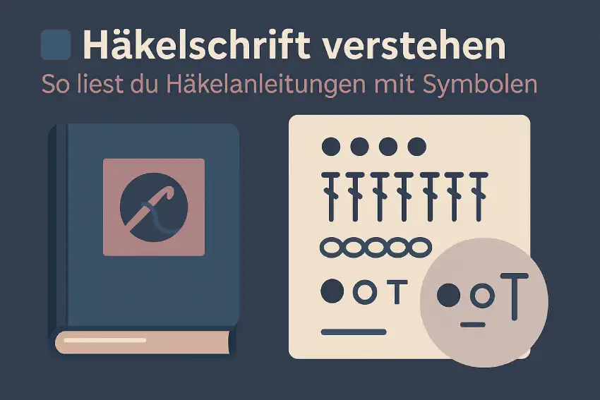 Textgrafik mit Häkelzeichen und Symbolen.