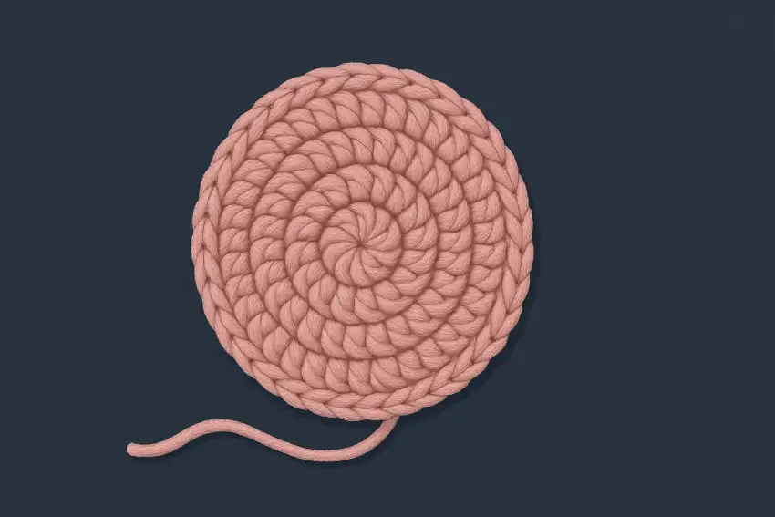 Magischer Ring gehäkelt mit Garn und Nadel.