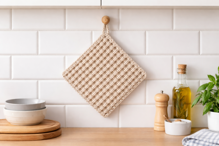 Topflappen im Waffelmuster häkeln: einfache Anleitung für Anfänger