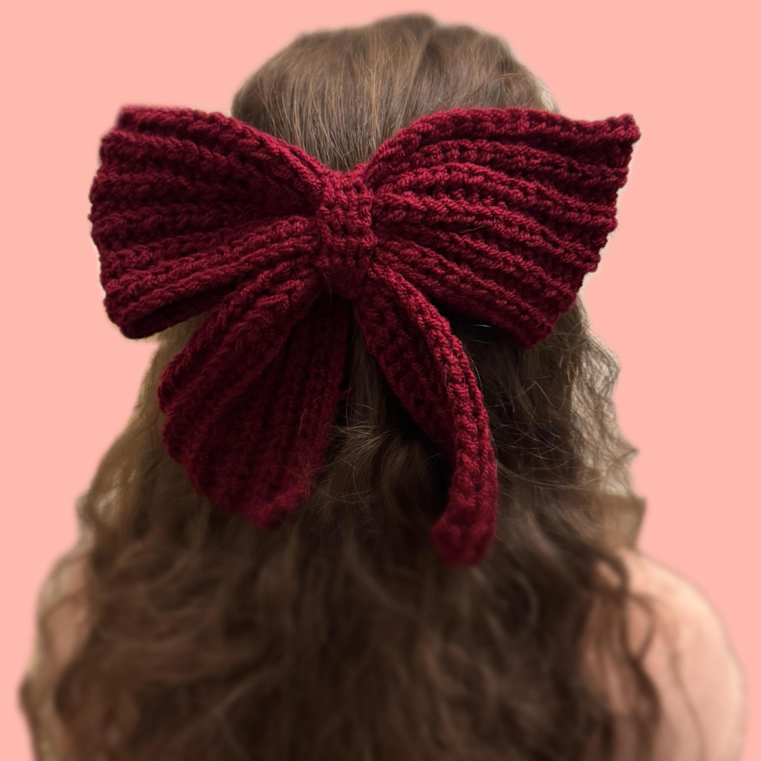 Große gehäkelte Schleifen Haarspange in Bordeaux – elegante handgemachte Haarschleife – Bild 2