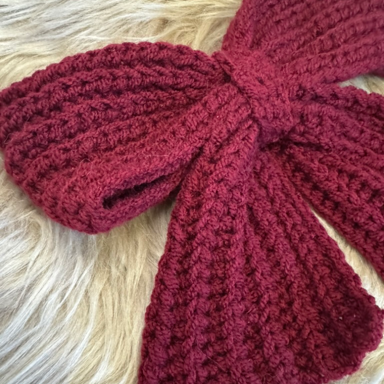 Große gehäkelte Schleifen Haarspange in Bordeaux – elegante handgemachte Haarschleife – Bild 3