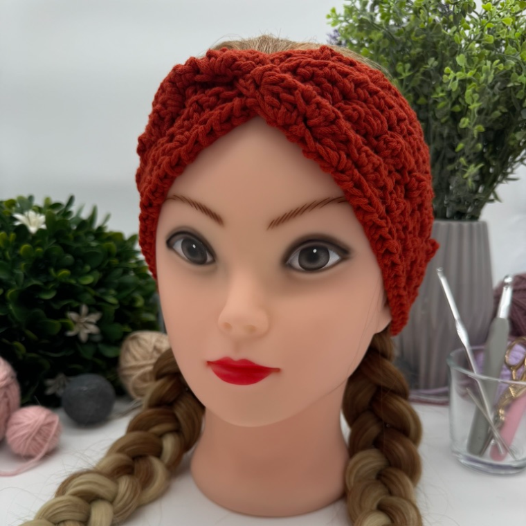 Gehäkeltes Twist Stirnband im Muschelmuster – warmes Handmade Stirnband